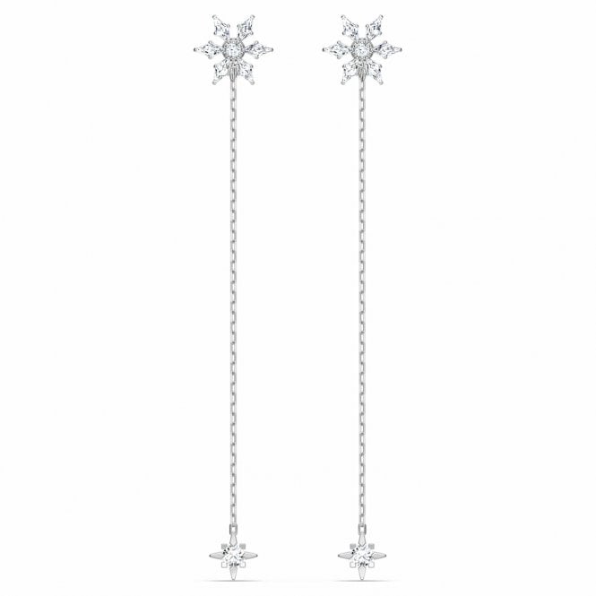 Swarovski Magic Rhodium Plated & White Crystal Snowflake Chain Drop Earrings