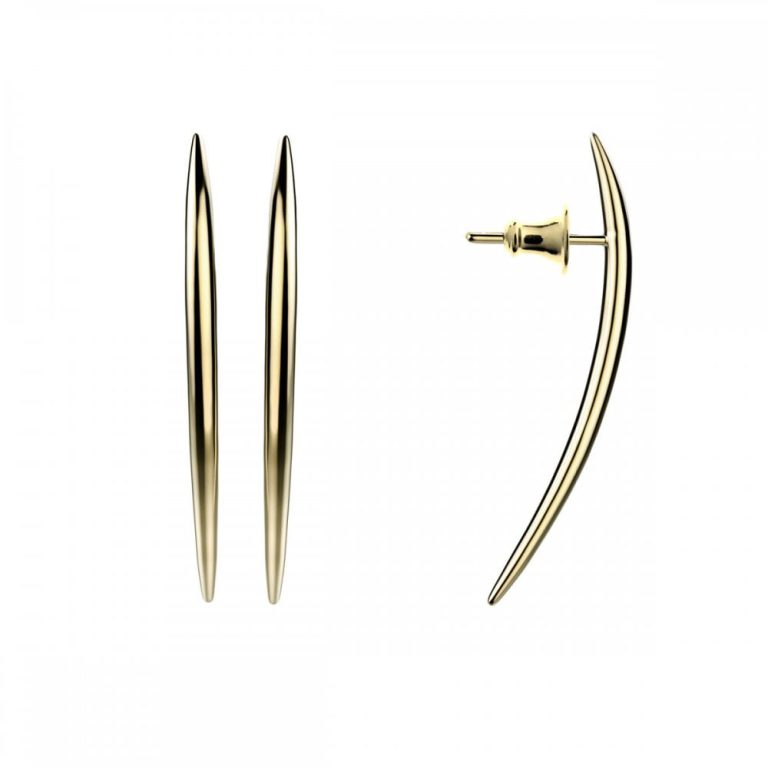 All That Glitters 2021 Shaun Leane elongated stud earrings in gold vermeil, from the Quill collection