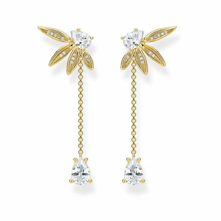 Jewellery by Thomas Sabo  Gold & White Zirconia Leaves Drop Earrings 