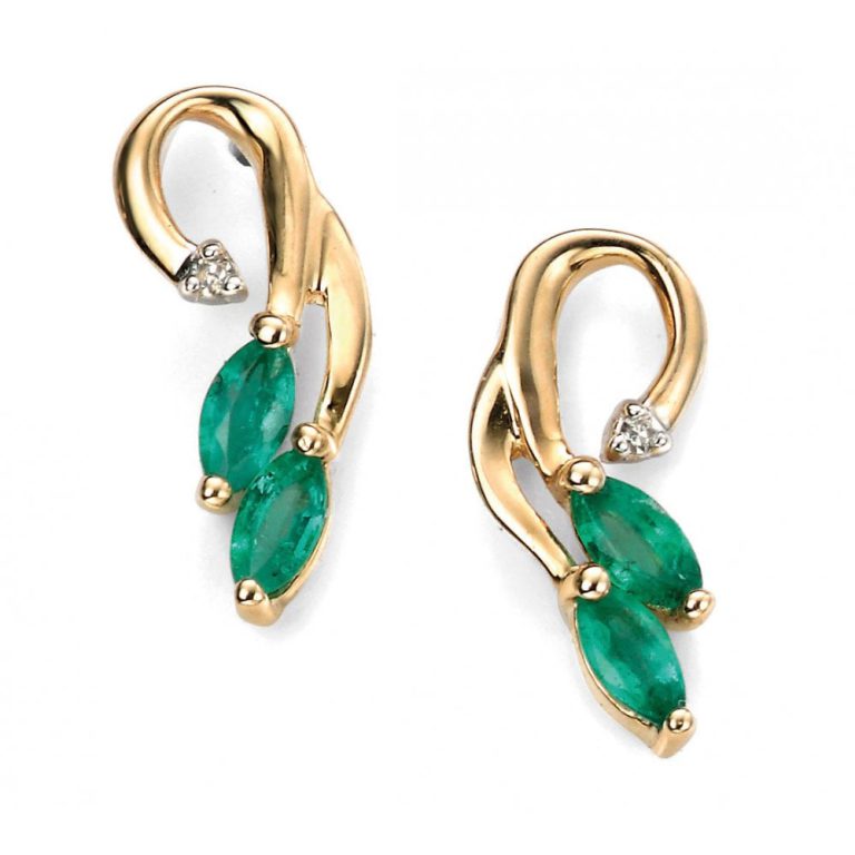 Taurus Birthstone Emerald & Diamond Vine Drop Earrings