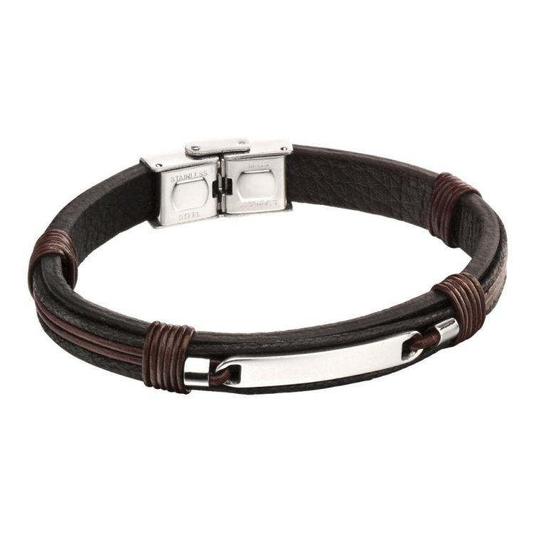 Father's Day Gifts Fred Bennett Brown Leather & Stainless Steel ID Bracelet