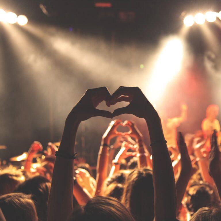 A Person Creating A Heart With Their Hands In The Crowd At A Gig