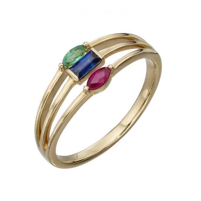 Lockdown Birthday Ideas. Precious 9ct Yellow Gold with Ruby Sapphire & Emerald Triple Band Ring