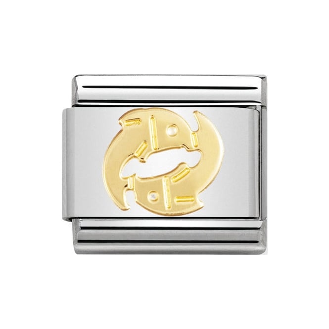 Pisces Birthstone Stainless steel Nomination Pisces charm with 18k gold zodiac fish symbol