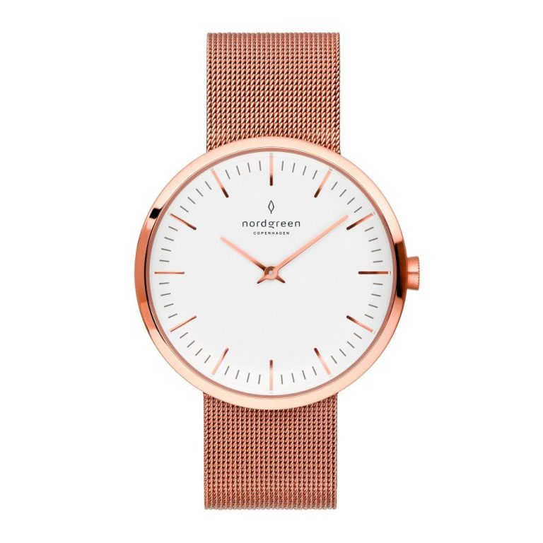 Nordgreen Watch with Rose Gold Mesh Strap & White Interface