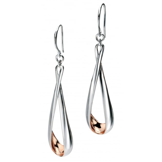 Fiorelli Silver & Rose Gold Plated Detail Open Teardrop Earrings