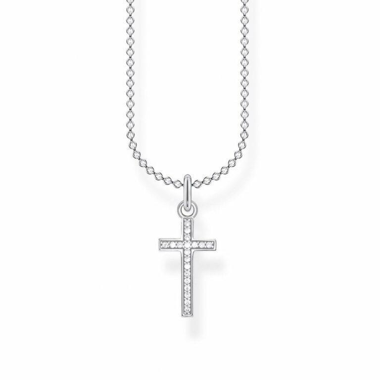 Slow Fashion Thomas Sabo Silver and White Zirconia Necklace with Cross Pendant