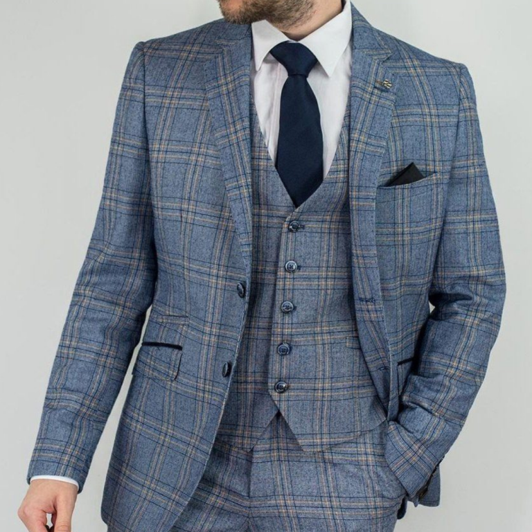 Bespoke Jewellery UK Blue & Navy Tweed Full Suit