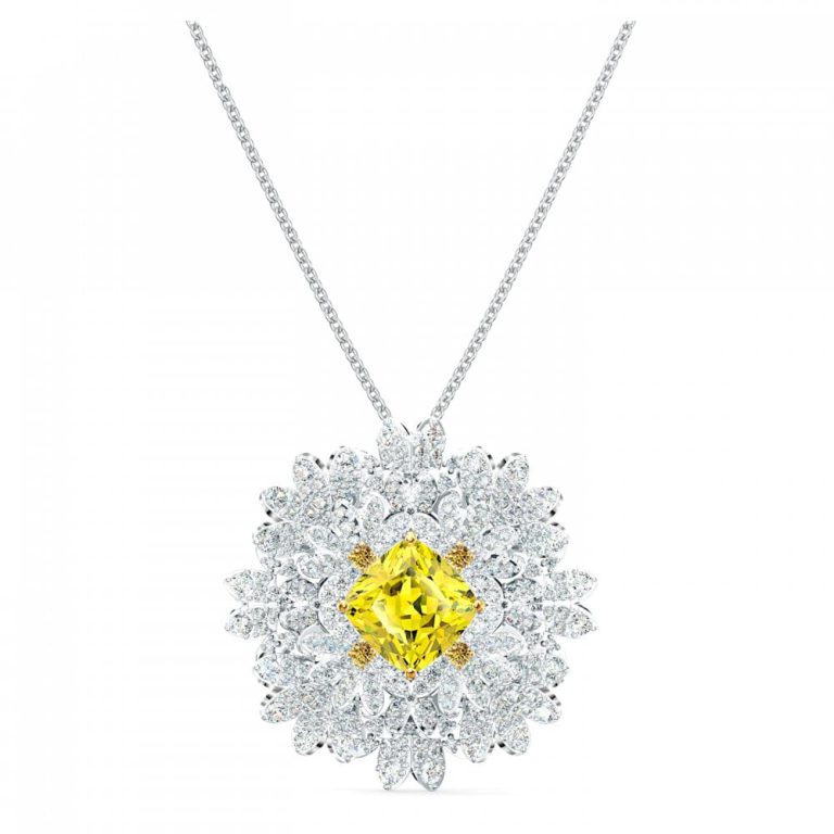 jewellery Swarovski UK white and yellow crystal flower necklace and brooch