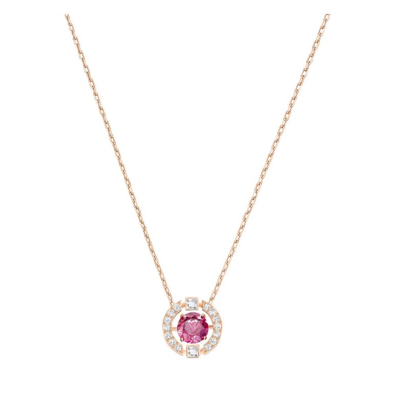jewellery Swarovski UK rose gold and red crystal round pendant necklace