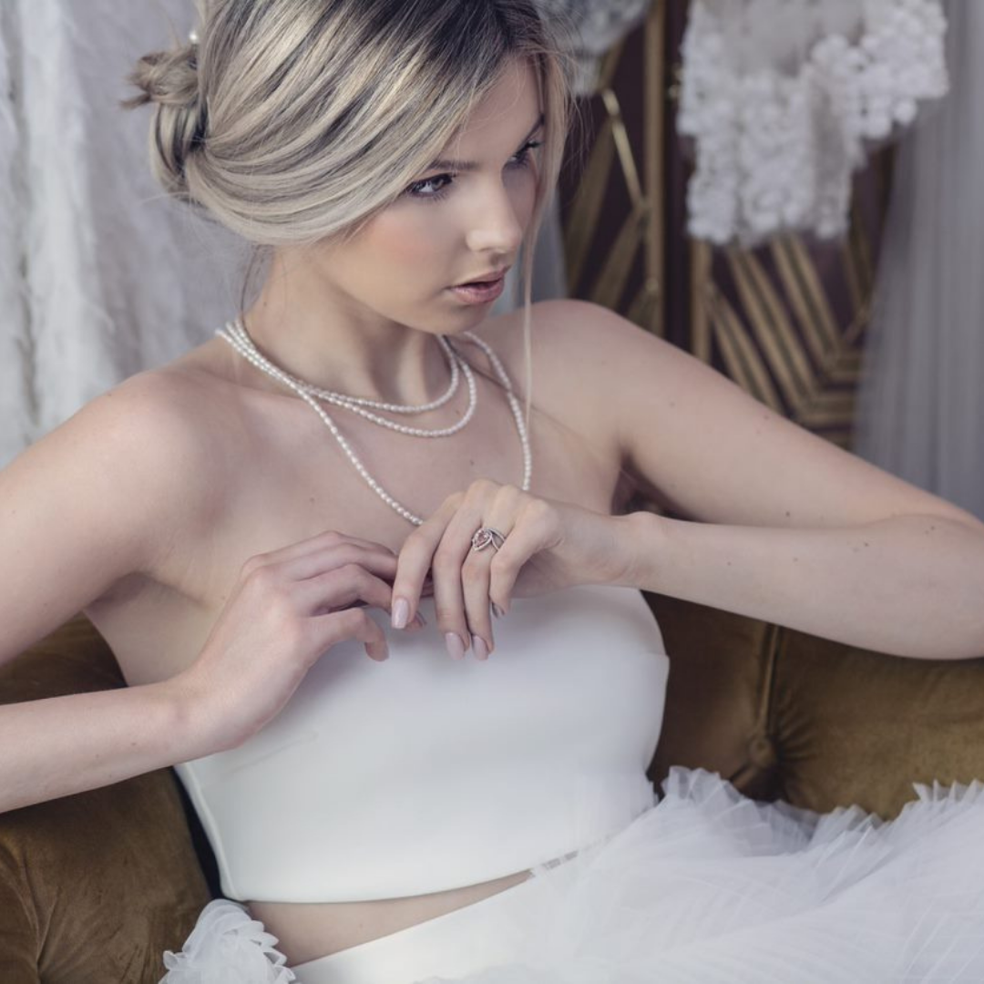 Pearls With a Straight Across Wedding Dress Neckline