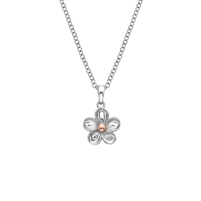 hot diamonds silver rose gold plated diamond forget me not pendant p21356 62833 image