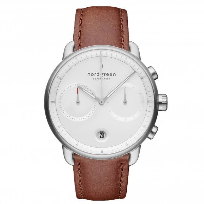 nordgreen pioneer silver leather mens brown watch p21026 61063 medium 1