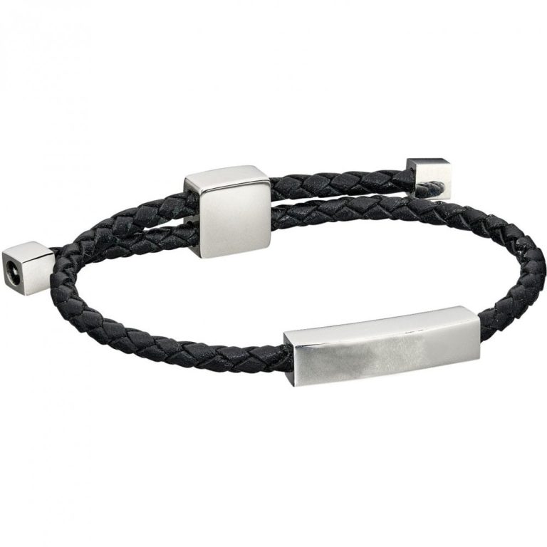 fred bennett stainless steel black leather engravable small bracelet p19984 56154 image
