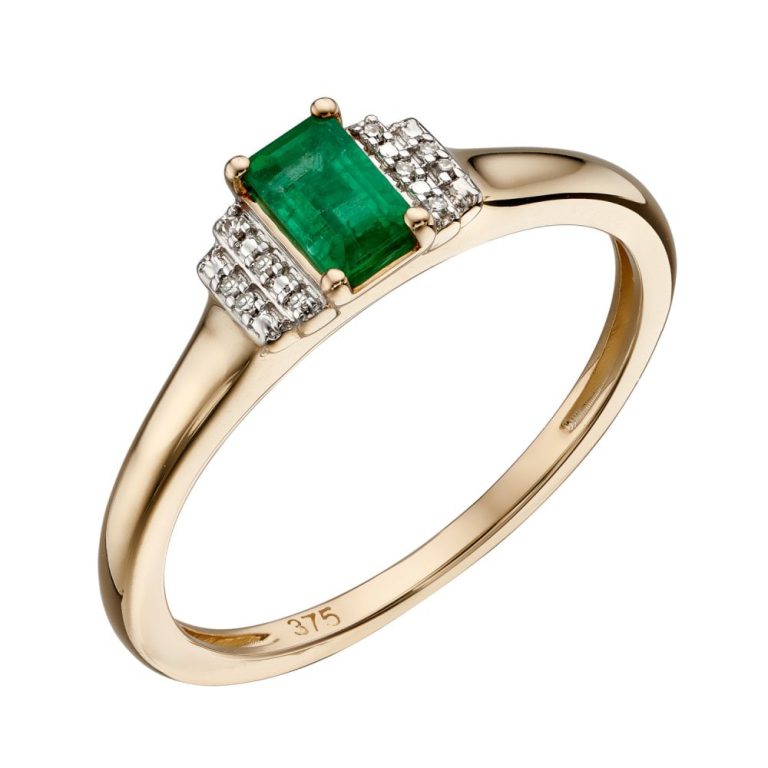 joshua james precious 9ct yellow gold ring with emerald diamond pave deco ring p13794 33131 image